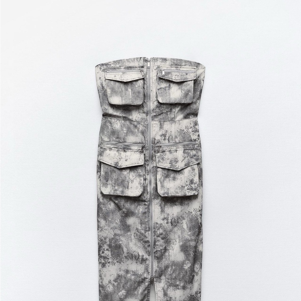 Gray Strapless Cargo Dress